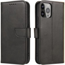 Galaxy S25 Case Hülle - Leder Flip Case mit Magnetverschluss - Schwarz