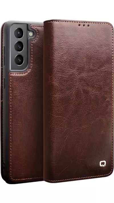 Fourre Samsung Galaxy S25 - Flip Qialino cuir véritable - Brun