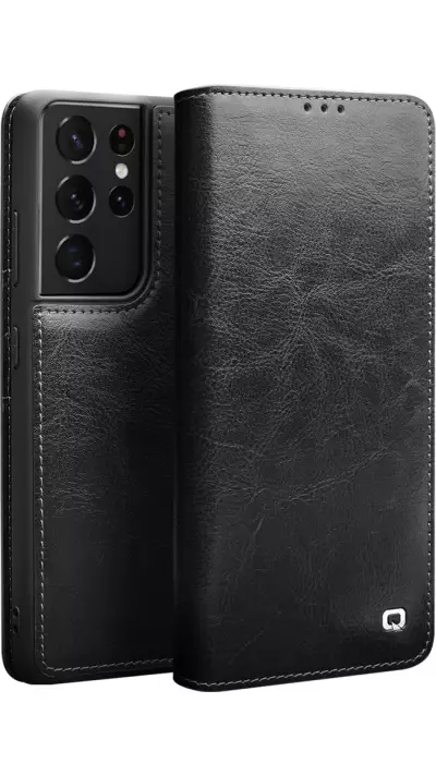 Fourre Samsung Galaxy S25 Ultra - Flip Qialino cuir véritable - Noir
