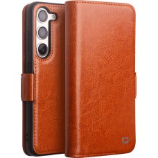 Fourre Samsung Galaxy S23+ - Flip Qialino cuir véritable avec fermeture magnétique - Brun clair
