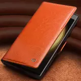 Fourre Samsung Galaxy S24 Ultra - Flip Qialino cuir véritable avec fermeture magnétique - Brun foncé