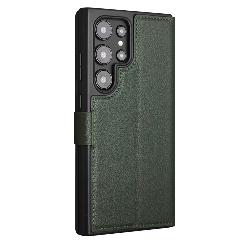 Fourre Samsung Galaxy S25 Ultra - Flip Qialino cuir véritable mat avec fermeture magnétique - Vert mat