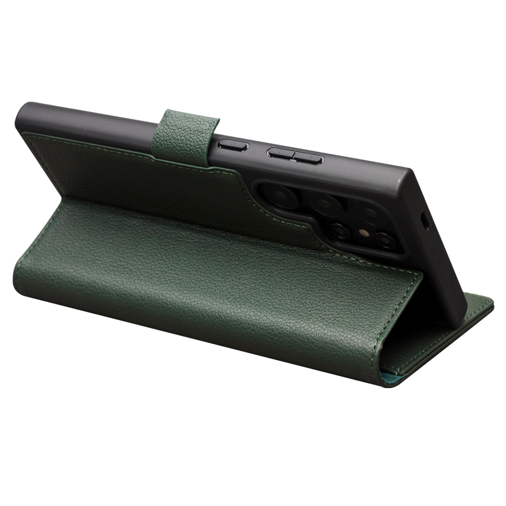 Fourre Samsung Galaxy S25 Ultra - Flip Qialino cuir véritable mat avec fermeture magnétique - Vert mat
