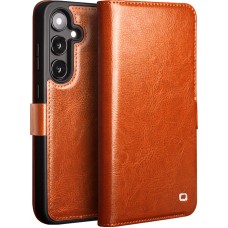 Fourre Samsung Galaxy S25 - Flip Qialino cuir véritable avec fermeture magnétique - Brun clair