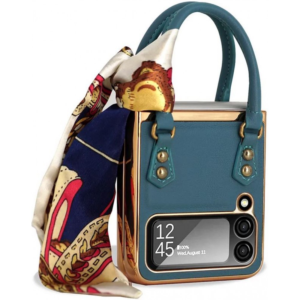 Fourre Samsung Galaxy Z Flip4 - Coque de protection fashion design similicuir en forme de sac à main - Turquoise
