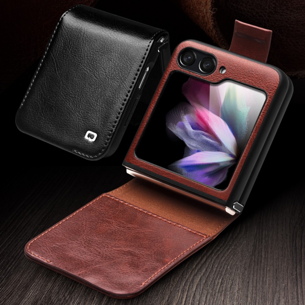 Fourre Samsung Galaxy Z Flip6 - Flip Qialino cuir véritable avec fermeture magnétique - Brun foncé