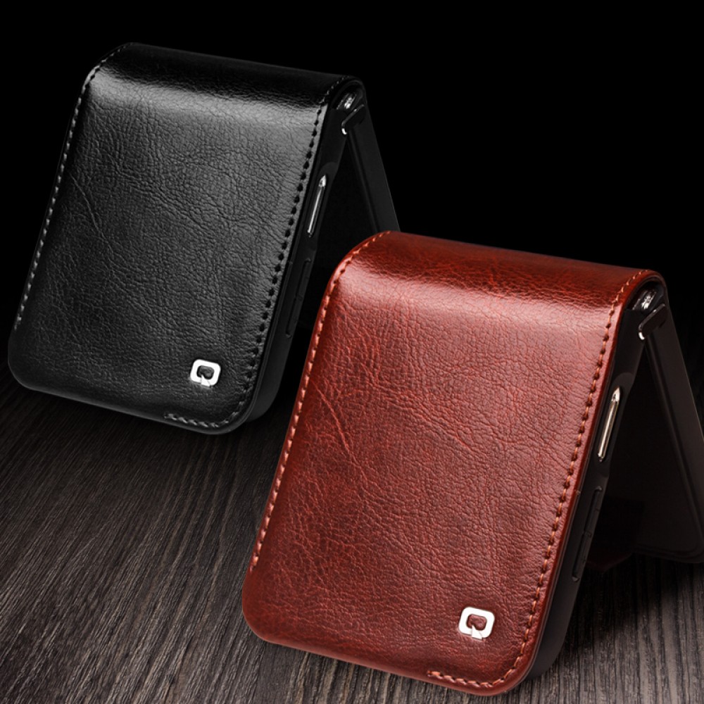 Fourre Samsung Galaxy Z Flip6 - Flip Qialino cuir véritable avec fermeture magnétique - Brun foncé