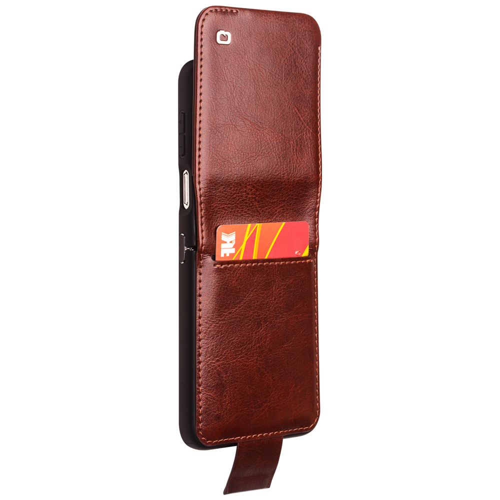 Fourre Samsung Galaxy Z Flip6 - Flip Qialino cuir véritable avec fermeture magnétique - Brun foncé