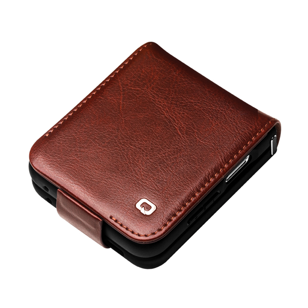 Fourre Samsung Galaxy Z Flip6 - Flip Qialino cuir véritable avec fermeture magnétique - Brun foncé