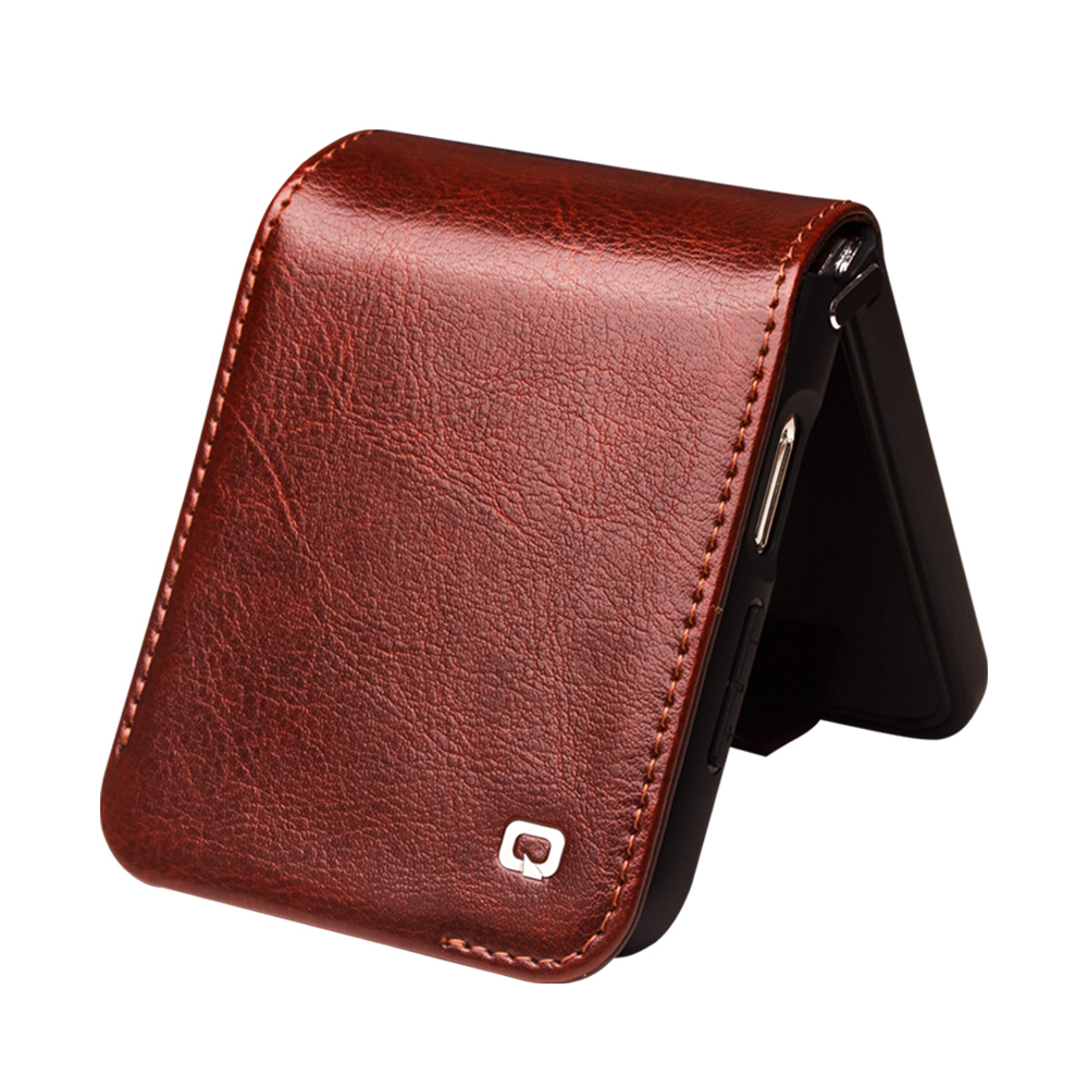 Fourre Samsung Galaxy Z Flip6 - Flip Qialino cuir véritable avec fermeture magnétique - Brun foncé