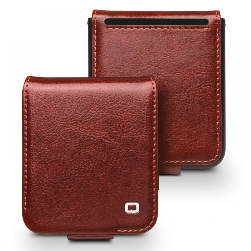 Fourre Samsung Galaxy Z Flip6 - Flip Qialino cuir véritable avec fermeture magnétique - Brun foncé