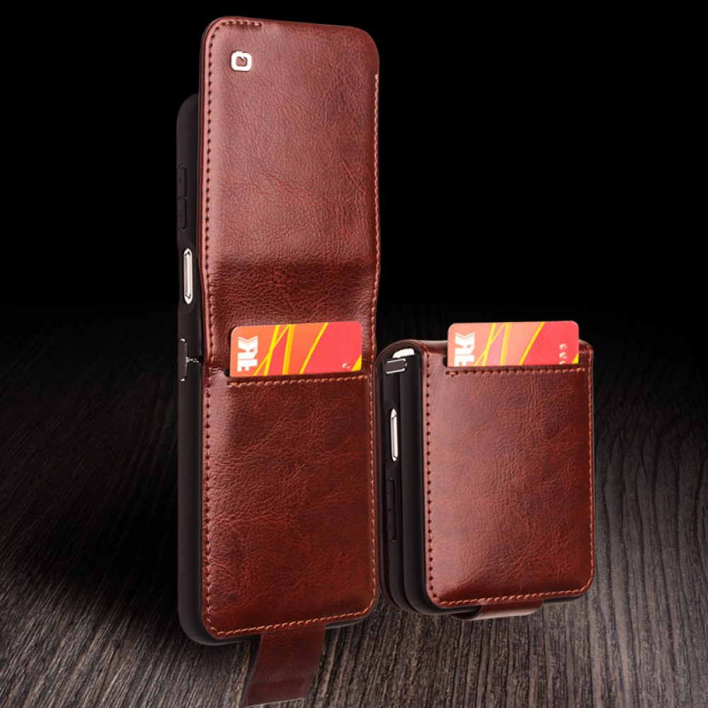 Fourre Samsung Galaxy Z Flip6 - Flip Qialino cuir véritable avec fermeture magnétique - Brun foncé