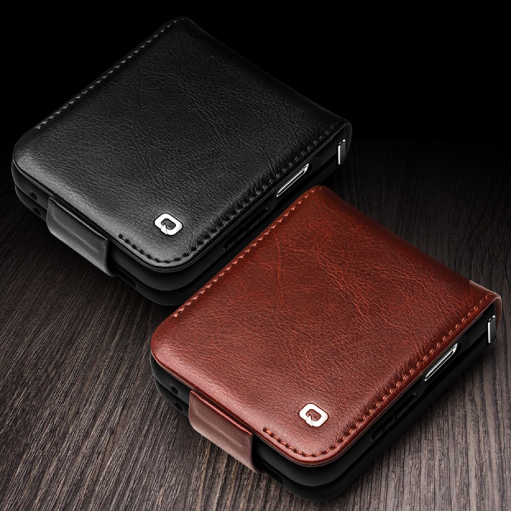 Fourre Samsung Galaxy Z Flip6 - Flip Qialino cuir véritable avec fermeture magnétique - Brun foncé