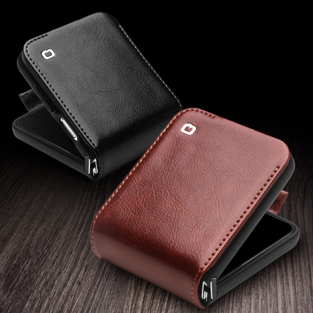 Fourre Samsung Galaxy Z Flip6 - Flip Qialino cuir véritable avec fermeture magnétique - Brun foncé