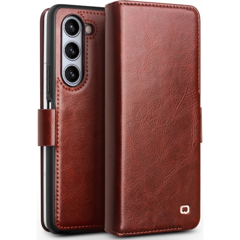 Fourre Samsung Galaxy Z Fold6 - Flip Qialino cuir véritable avec fermeture magnétique - Brun foncé