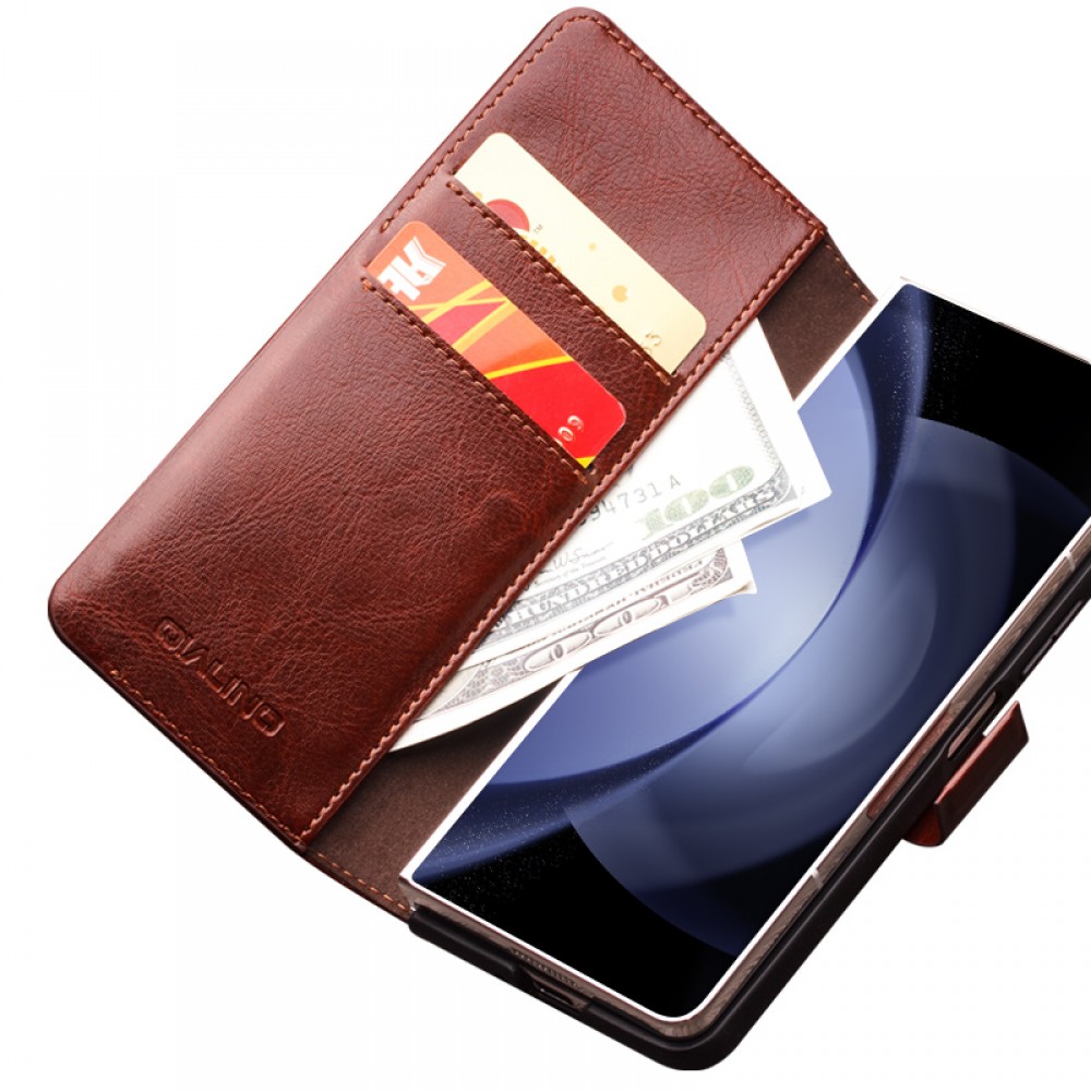 Fourre Samsung Galaxy Z Fold6 - Flip Qialino cuir véritable avec fermeture magnétique - Brun foncé