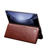 Fourre Samsung Galaxy Z Fold6 - Flip Qialino cuir véritable avec fermeture magnétique - Brun foncé