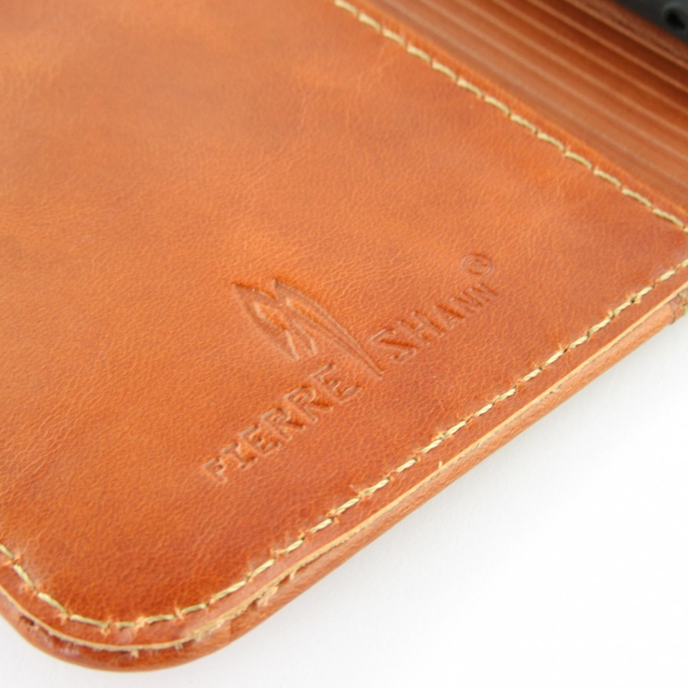 Fourre iPhone 15 Plus - Flip Fierre Shann cuir véritable - Brun