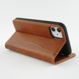 Fourre iPhone 15 Plus - Flip Fierre Shann cuir véritable - Brun