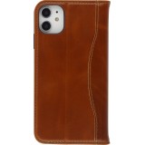 Fourre iPhone 15 Plus - Flip Fierre Shann cuir véritable - Brun