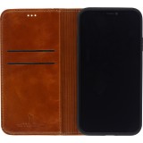 Fourre iPhone 15 Plus - Flip Fierre Shann cuir véritable - Brun