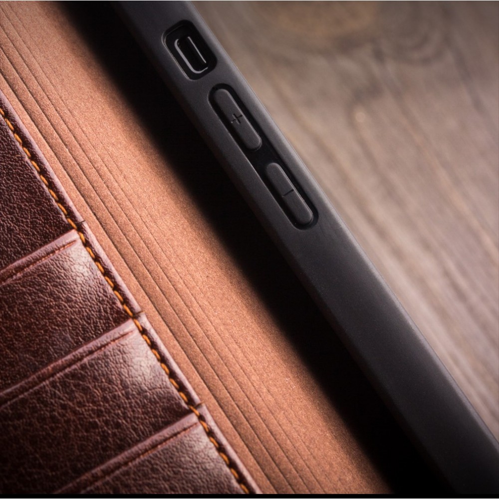 iPhone XR Case Hülle - Qialino Flip Echtleder - Braun