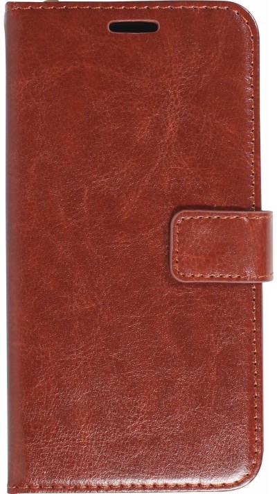 iPhone 14 Case Hülle - Premium Flip Leder Tasche - Braun
