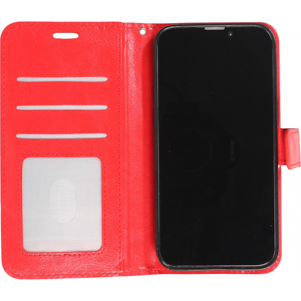 Fourre iPhone 15 Plus - Premium Flip cuir lisse porte-cartes - Rouge