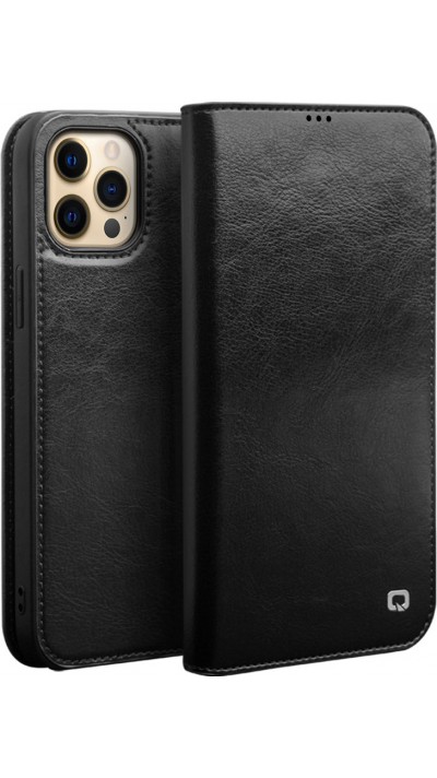 Fourre iPhone 13 Pro Max - Flip Qialino cuir véritable - Noir