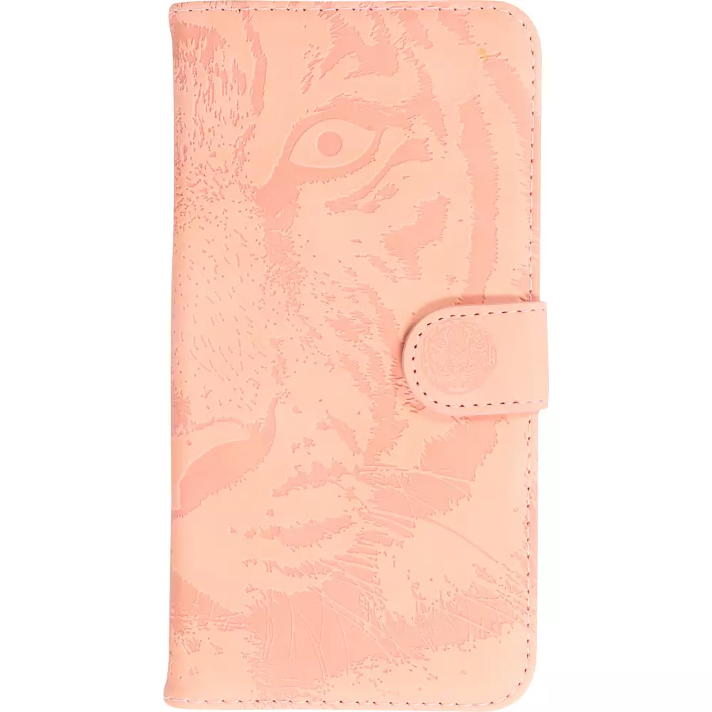 Fourre iPhone 14 Pro Max - Flip 3D en similicuir Oeil du tigre - Rose