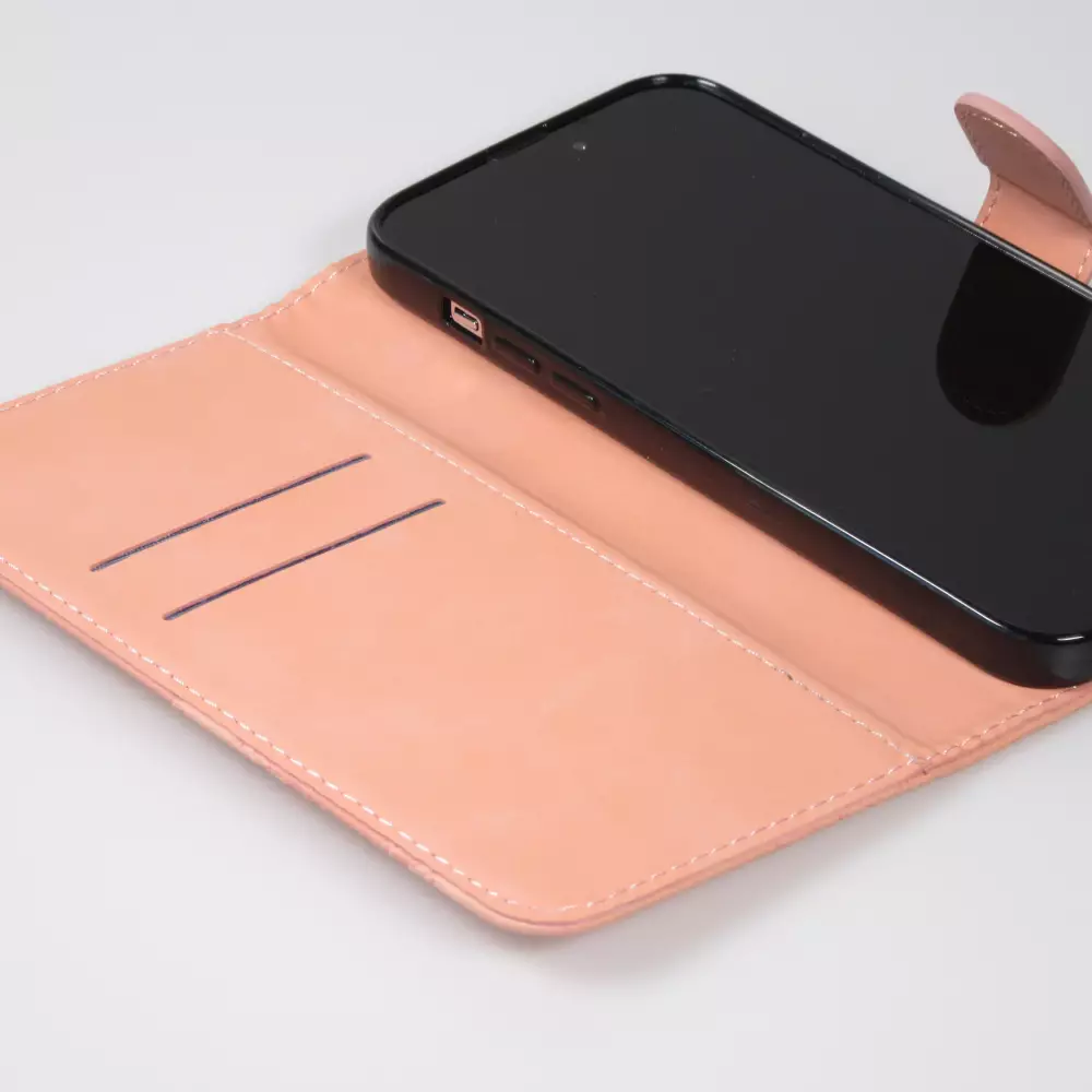 Fourre iPhone 14 Pro Max - Flip 3D en similicuir Oeil du tigre - Rose