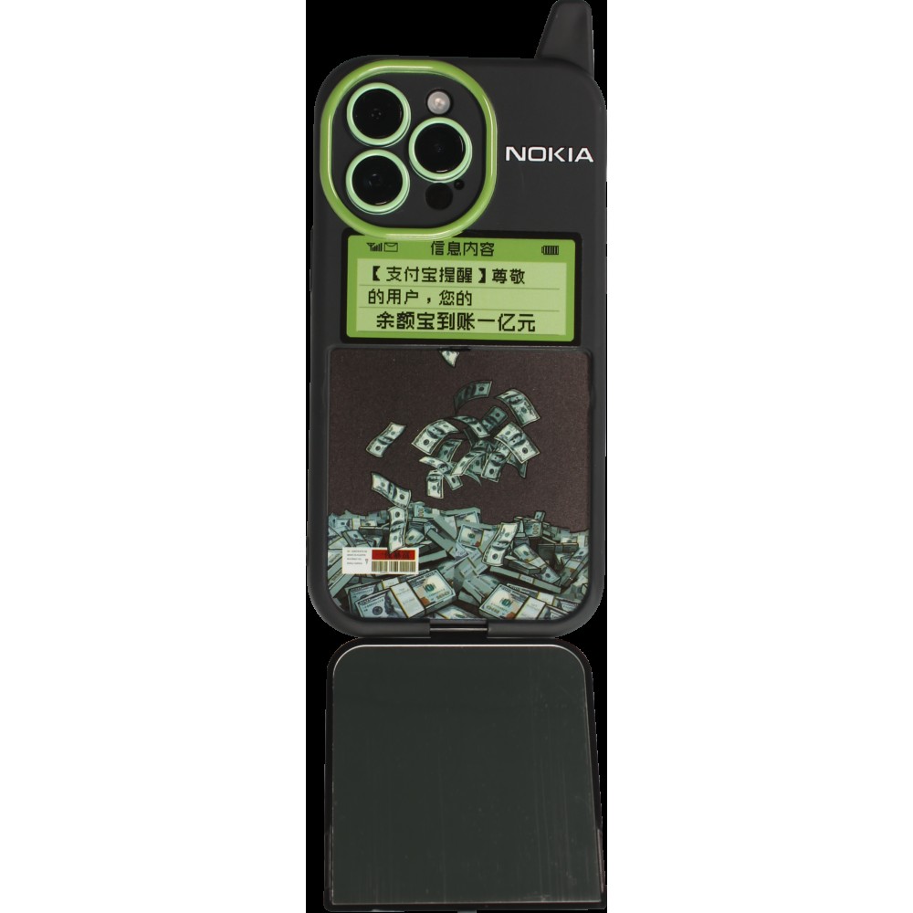 Fourre iPhone 13 Pro Max - Coque amusante 3D Retro Nokia Phone avec mirroir - Noir