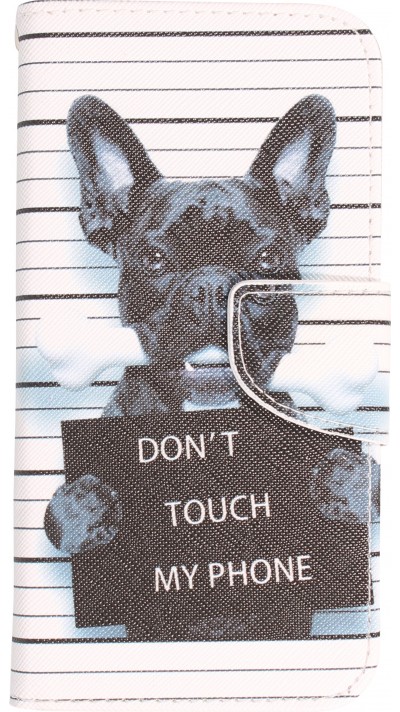 Fourre iPhone 14 Pro - Premium Wallet flip fermeture magnétique et porte-carte - chien arrêté - Blanc