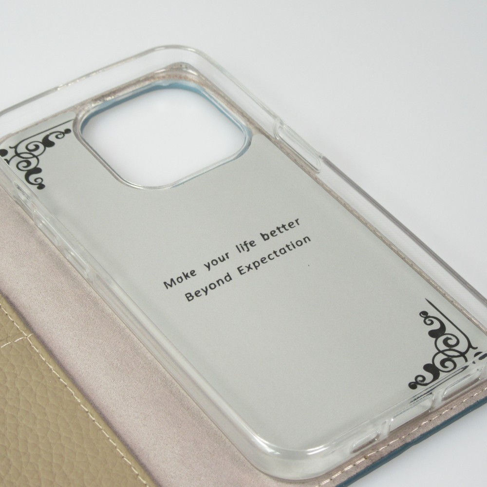iPhone 15 Pro Case Hülle - Flip 3D echtes genarbtes Rindsleder - Blau