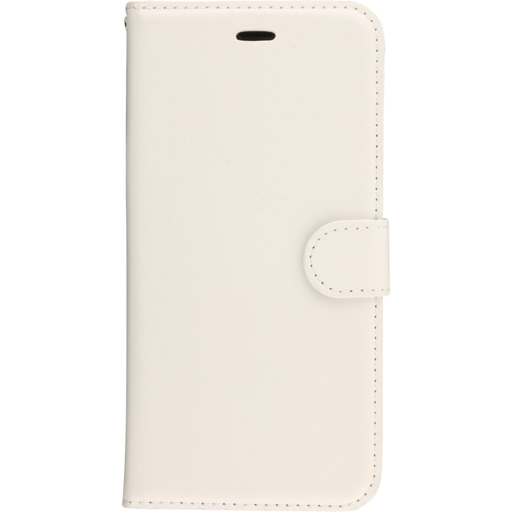 Fourre iPhone 17e / 16e - Premium Flip cuir lisse porte-cartes - Blanc