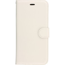 Fourre iPhone 17e / 16e - Premium Flip cuir lisse porte-cartes - Blanc