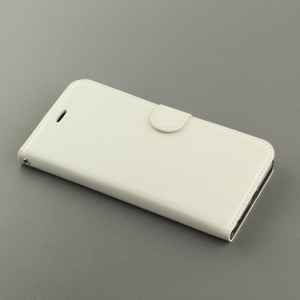 Fourre iPhone 17e / 16e - Premium Flip cuir lisse porte-cartes - Blanc