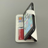 Fourre iPhone 17e / 16e - Premium Flip cuir lisse porte-cartes - Blanc