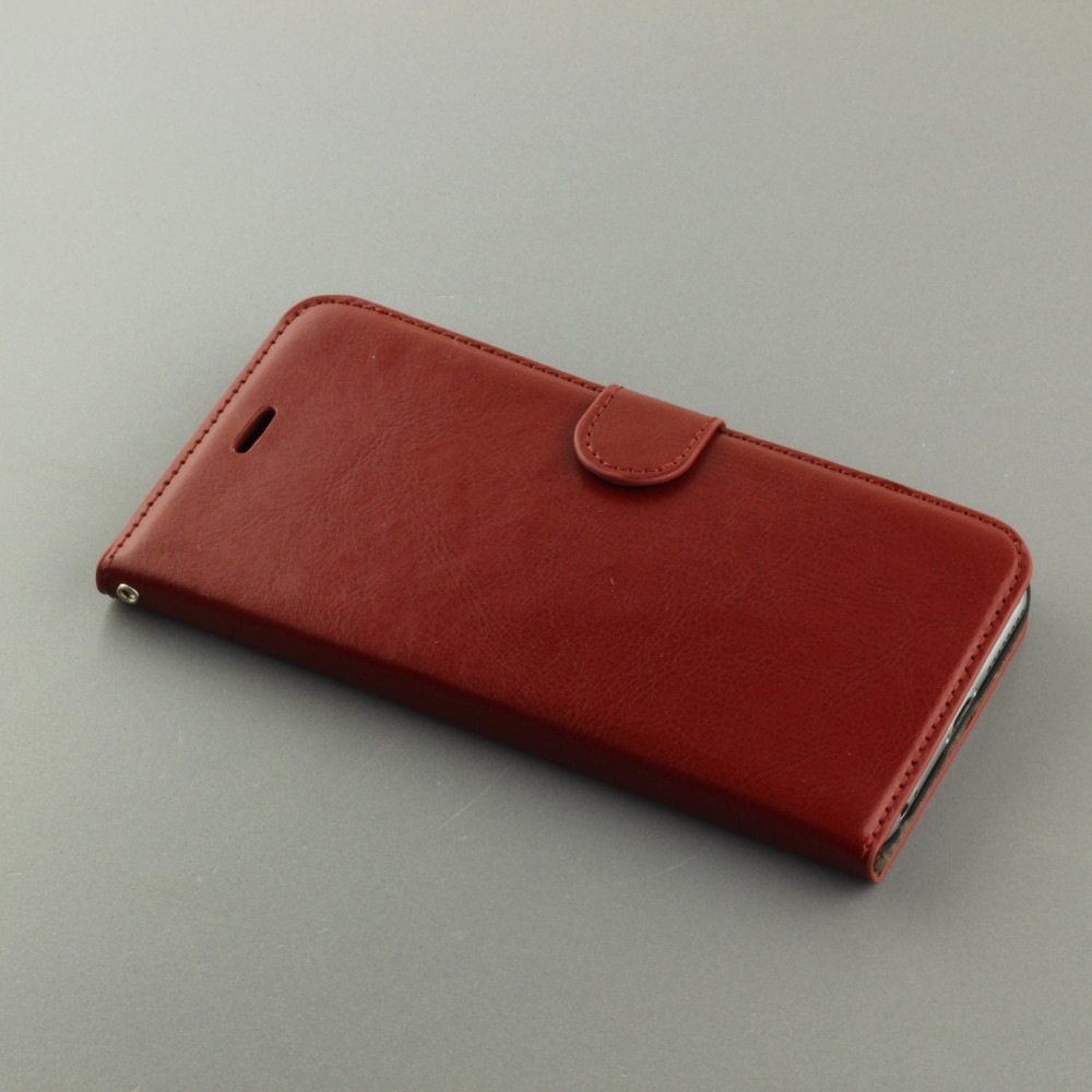 Fourre iPhone 17e / 16e - Premium Flip cuir lisse porte-cartes - Brun
