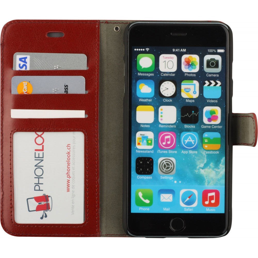 Fourre iPhone 17e / 16e - Premium Flip cuir lisse porte-cartes - Brun