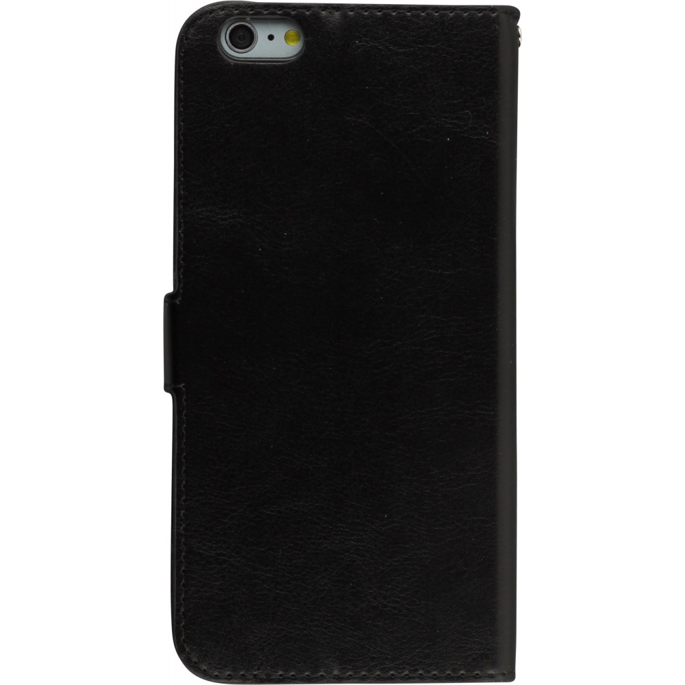 Fourre iPhone 17e / 16e - Premium Flip cuir lisse porte-cartes - Noir