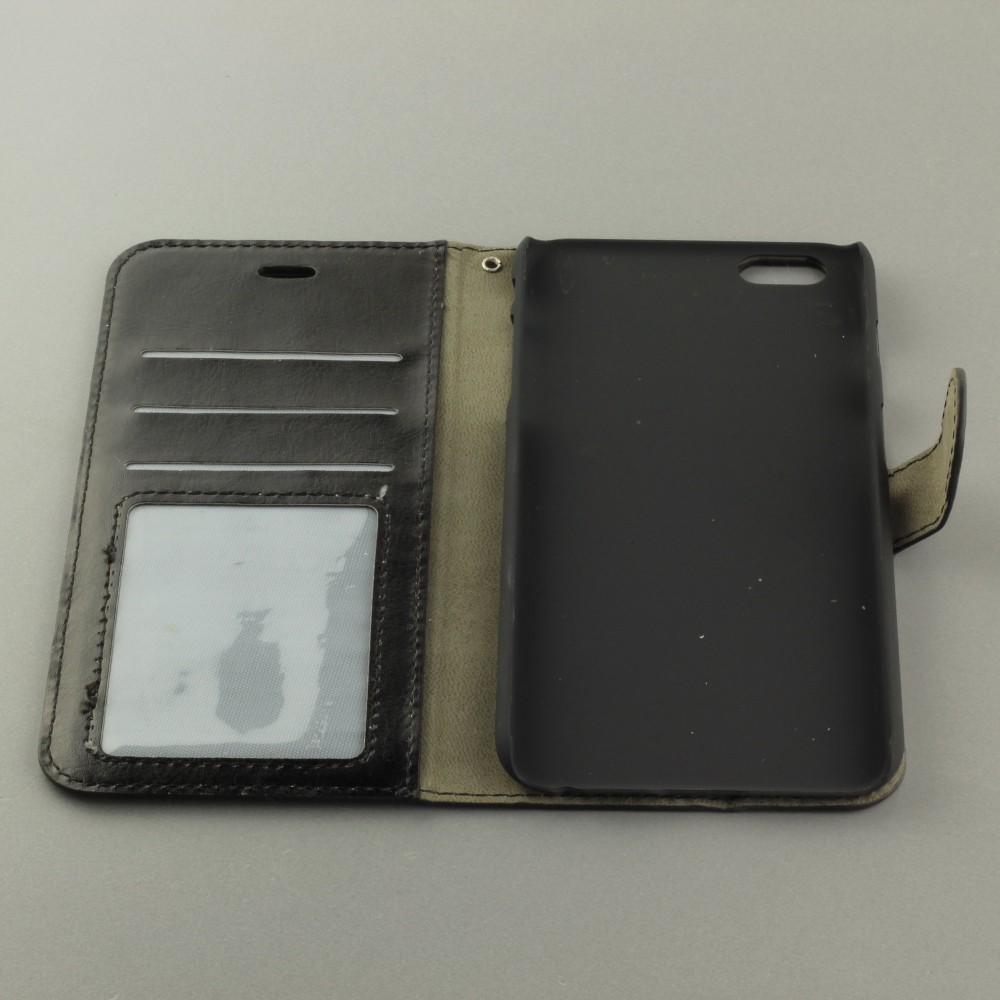 Fourre iPhone 17e / 16e - Premium Flip cuir lisse porte-cartes - Noir