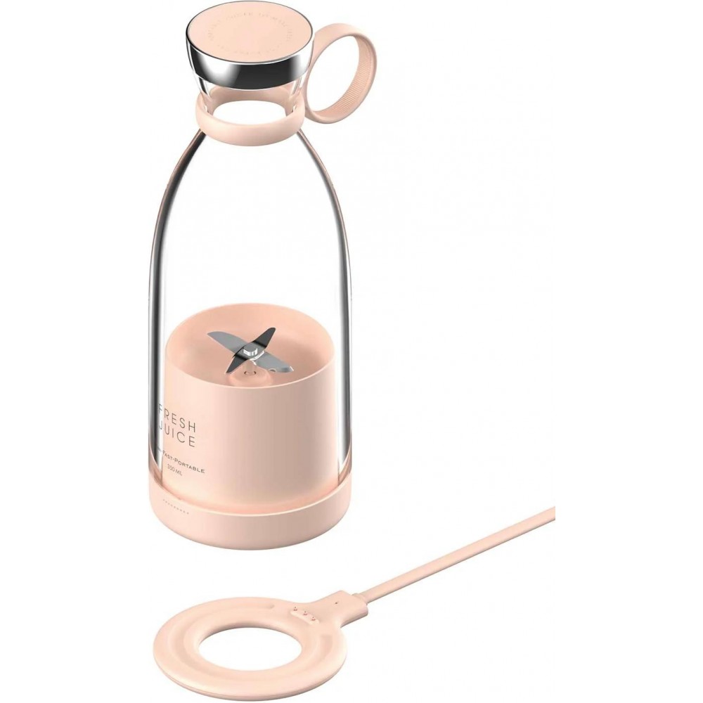 Fresh Juice - Smoothie Maker tragbarer Mixer 350ml portable blender mit USB induktions Ladestation - Rosa