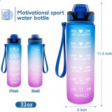 Grosse Wasserflasche 1000ml Stay Hydrated mit Drink-Motivation und Sicherheitsverschluss - Schwarz