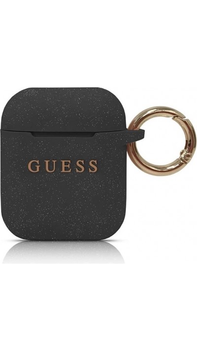 Coque AirPods 1 / 2 - Guess Silicone Paillettes Brillantes - Noir