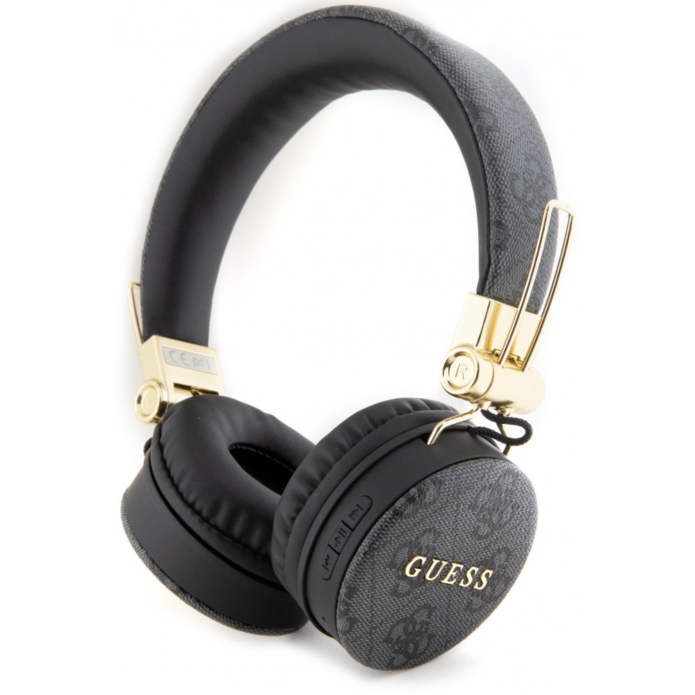 Guess Premium-Audio-Kopfhörer drahtlos On-Ear Headphones Bluetooth 5.3 - Studio Quality Sound - Leder Monogramm - Schwarz