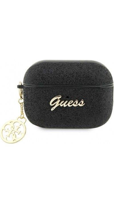 Coque AirPods Pro / Pro 2 - Guess paillettes avec logo en métal doré - Noir