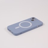 Housse iPhone 15 Plus - Coque en silicone souple avec MagSafe et protection pour caméra - Bleu gris