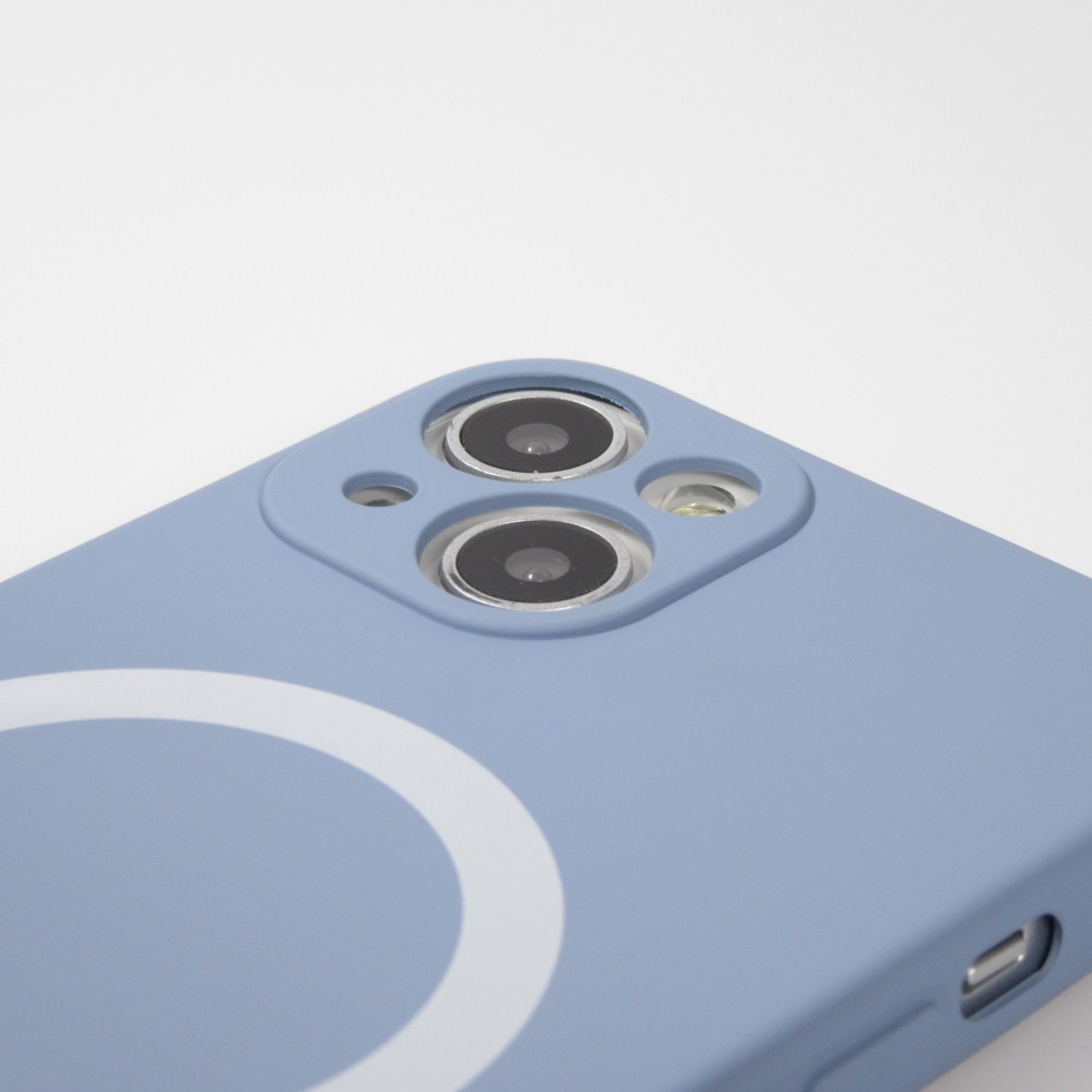 Housse iPhone 15 Plus - Coque en silicone souple avec MagSafe et protection pour caméra - Bleu gris