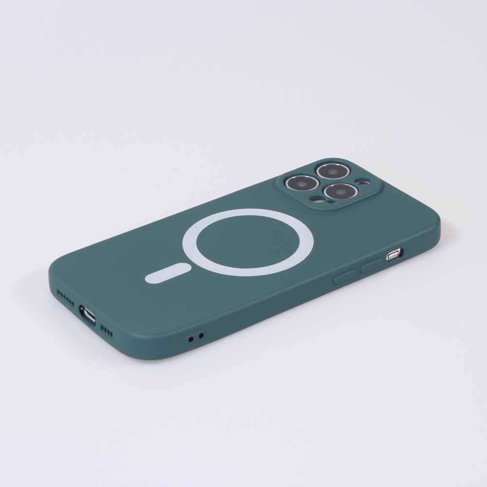 iPhone 15 Pro Case Hülle - Soft-Shell silikon cover mit MagSafe und Kameraschutz - Dunkelgrün